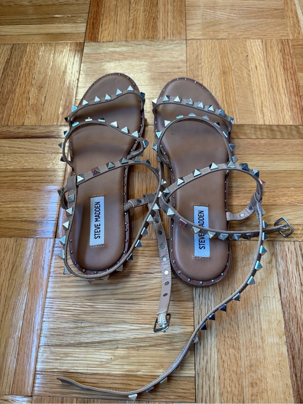 Steve Madden Brown Pyramid Stud Strappy Sandals